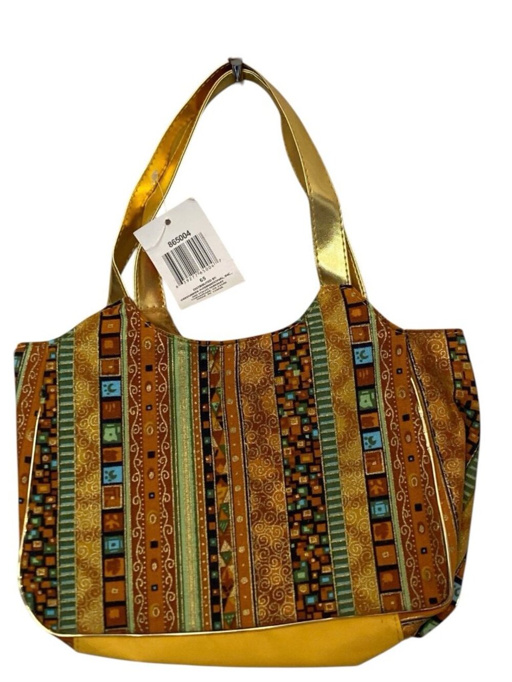 Sassy And Chic Gold w/ Colorful Stripes Handbag New Hook & Loop Closure - Picture 3 of 5